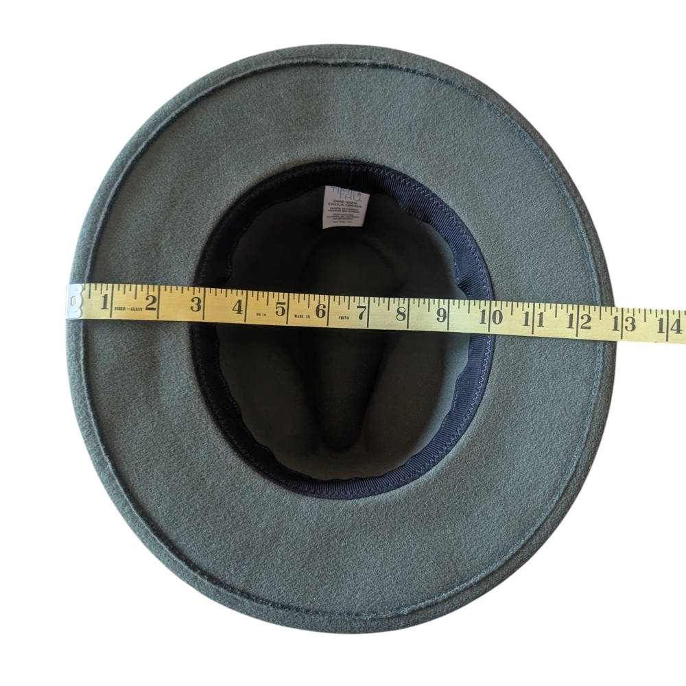 Olive Green Fedora Hat w/Black & Silver Band - Picture 6 of 9
